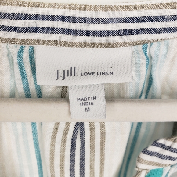 J Jill Love Linen Popover Top Embroidery M 100% Linen Raglan Sleeves Split Neck - Picture 2 of 13